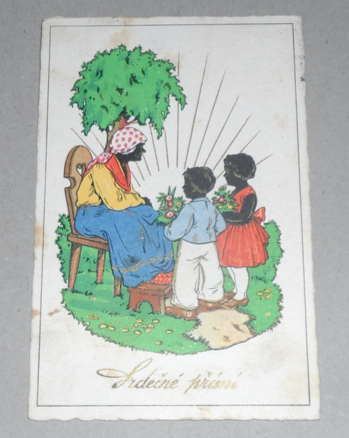 Starožitná POHLEDNICE zlacená, přání, 1935