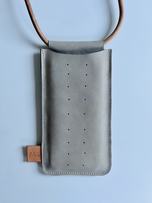 Kožené pouzdro crossbody na mobil béžové