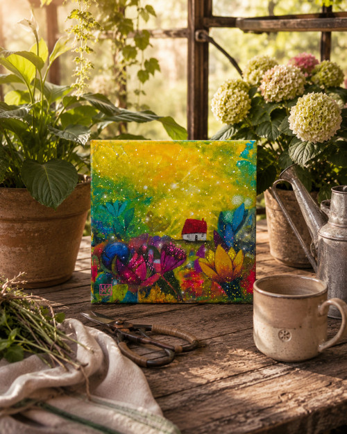 Zahrádka na prahu ráje / originální obraz- 20x20cm