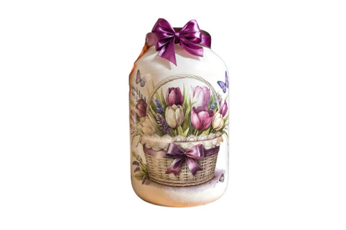Lucerna s tulipány a levandulí – recyklovaná zavař