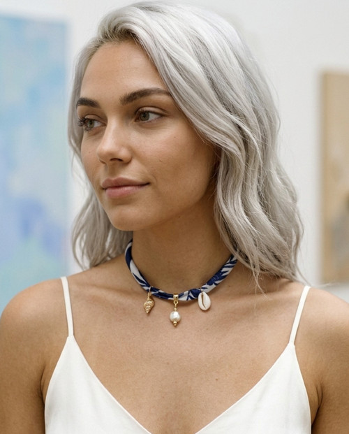 Saténový choker s perličkou