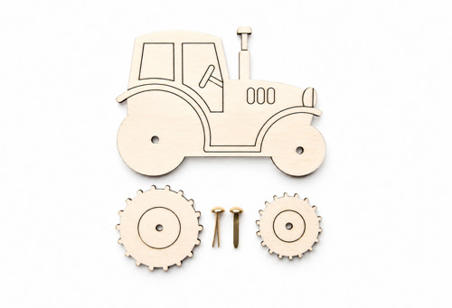 Dřevěný traktor k vymalování s pohyblivými koly