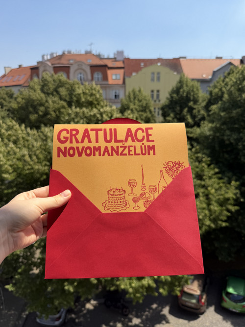 Svatební přání oranžové s obálkou