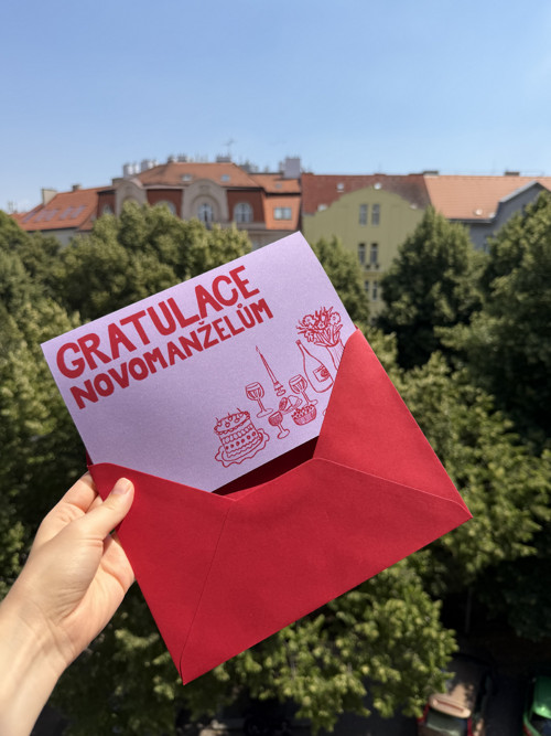 Svatební přání fialkové s obálkou
