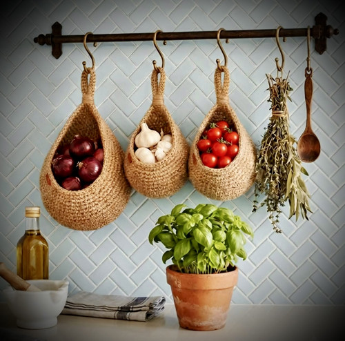 Sada 3 háčkovaných jutových košíků v boho stylu