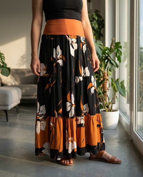 Maxi volánová sukně viskoza velké květy .v.S-XXL