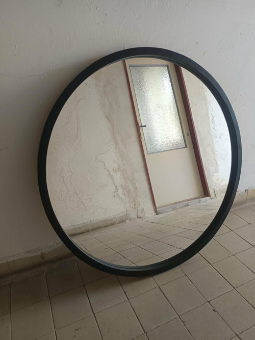 Dřevěné kulaté zrcadlo 100 cm černé