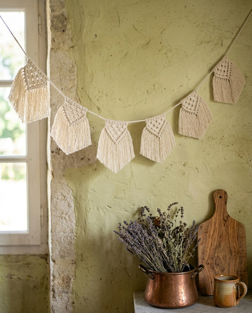 Smetanová macramé girlanda boho dekorace