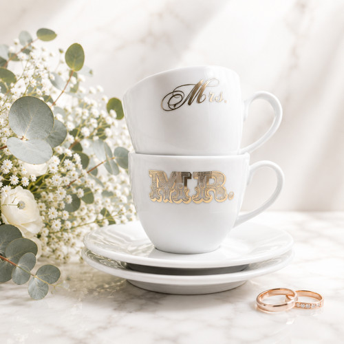 Hrnek svatební "Mrs."and"Mr."GOLD 70ml espresso