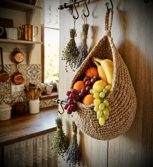 Velký závěsný košík z přírodní juty-Boho kokon