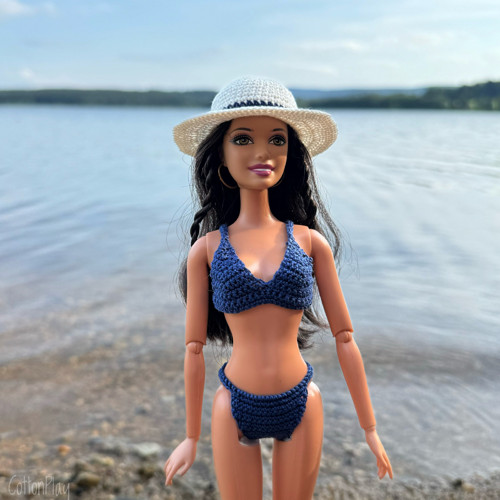Dvoudílné plavky pro Barbie tmavě modré + kačenka