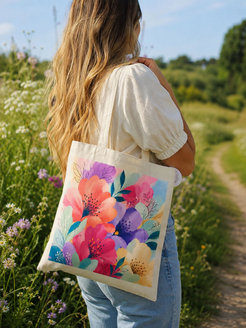 Plátěná taška pastelové květiny/ Tote flower bag