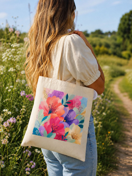 Plátěná taška pastelové květiny/ Tote flower bag