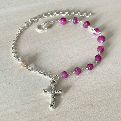 Ruby Bracelet Rosary / Růženec s rubínem E034