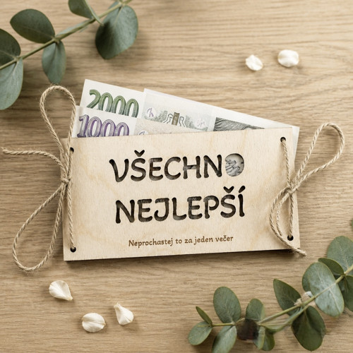 Dřevěná obálka na peníze - Neprochlastej to