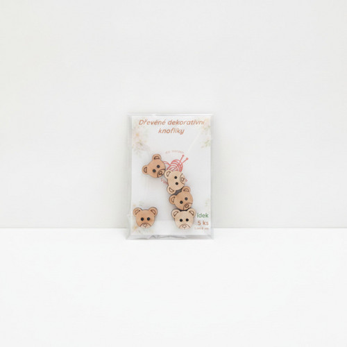 Dřevěné dekorační knoflíky Medvídek – 5 ks