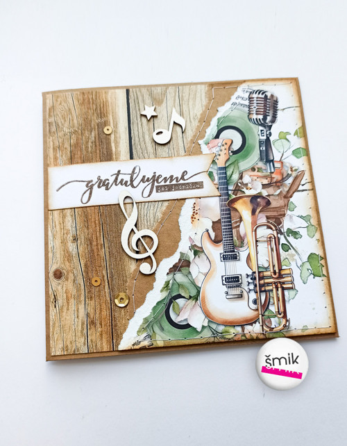 UNI hudební kraft přání s nástroji "Music Garden"
