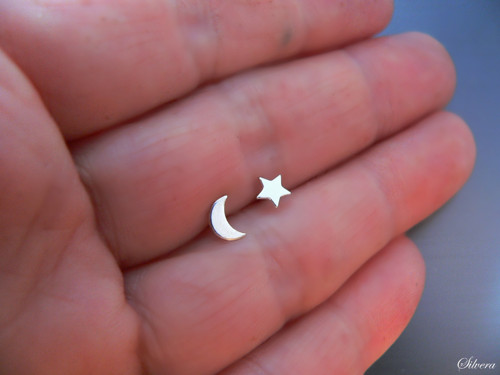Stříbrné 925 naušnice Star & Moon hvězdička měsíc