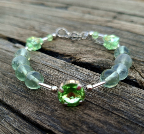 Zelený náramek s Fluoritem a Swarovski