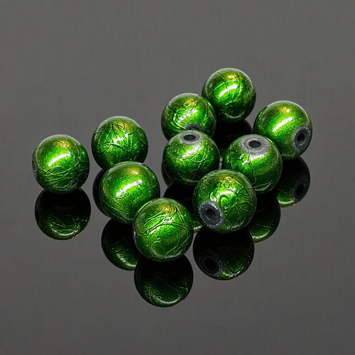Metalizované perle tm. zelené, 10mm (10ks)