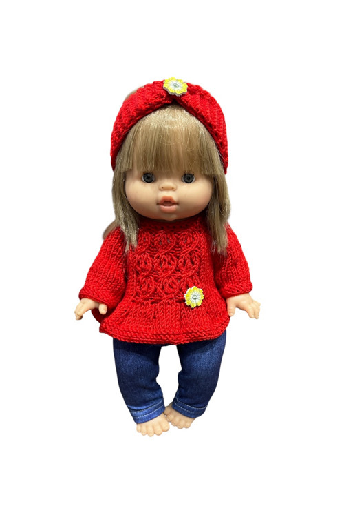 Oblečenie pre bábiku MINIKANE - 34 cm, červené