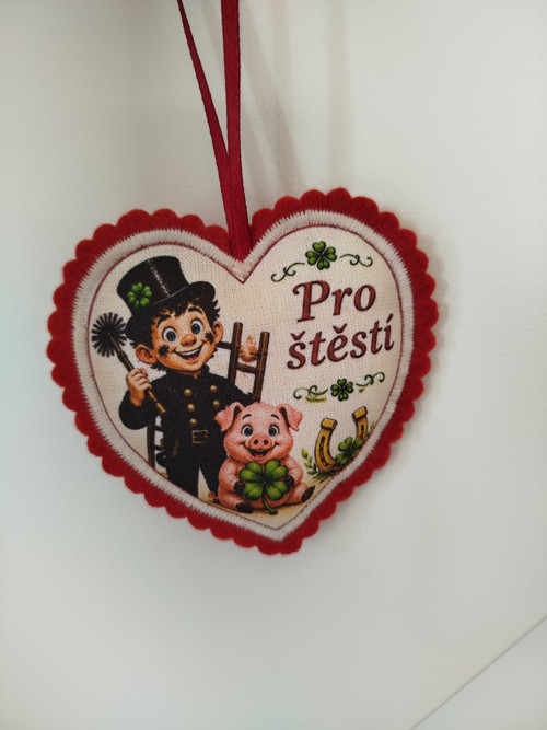 Látkové srdíčko Pro štěstí s kominíkem