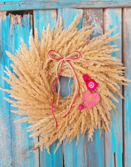 Boho věnec 45 cm s růžovou