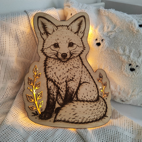 LED dřevěná lampička Liška
