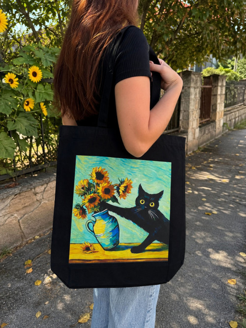 Plátěná taška tote bag Van Goghs cat a slunečnice