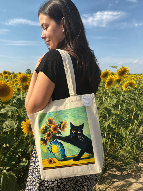 Plátěná taška Van Goghs cat béžová