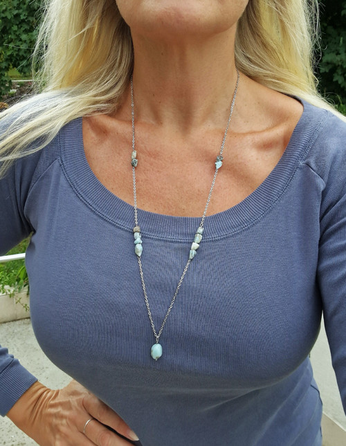 Dlouhý náhrdelník*larimar*ocel