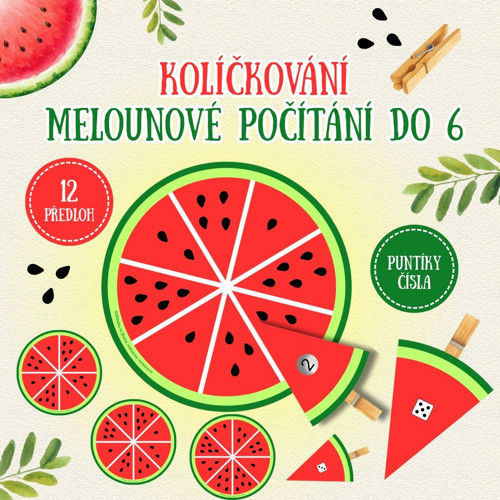 Kolíčkování: Melounové počítání do 6 (PDF k tisku)