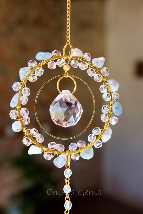 Suncatcher/Lapač Slunce Double bead Akvamarín