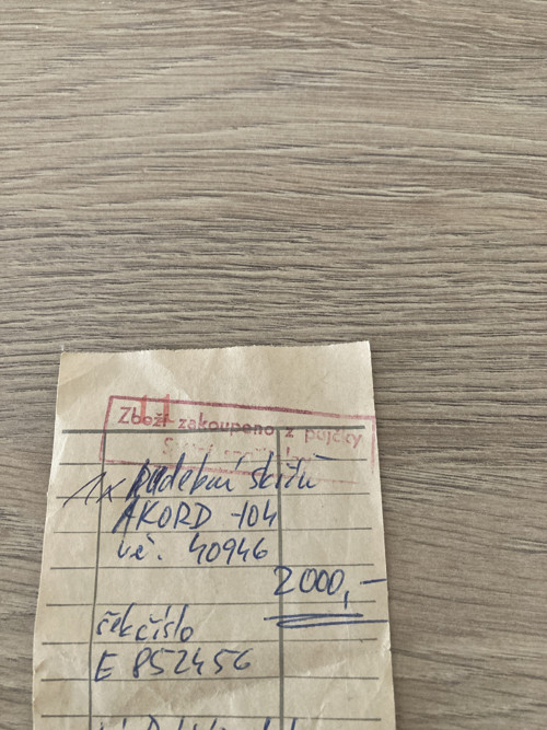 Hudební skříň Akord 104- účtenka z r. 1977