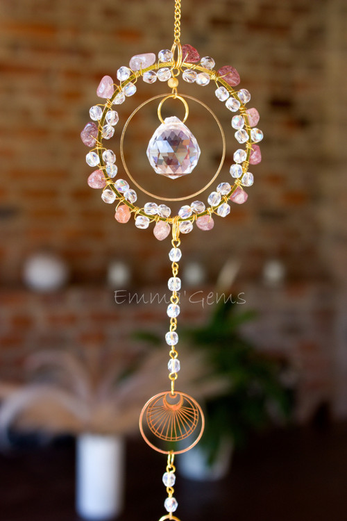 Suncatcher/Lapač Slunce Double bead jahodový křeme