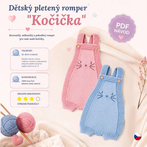 Pletený dětský romper Kočička - PDF návod — foto 1