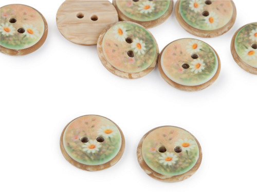 Knoflík s květy 15,4 mm (1ks) - zelená sv.