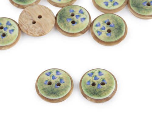 Knoflík s květy 15,4 mm (1ks) - zelená sv.