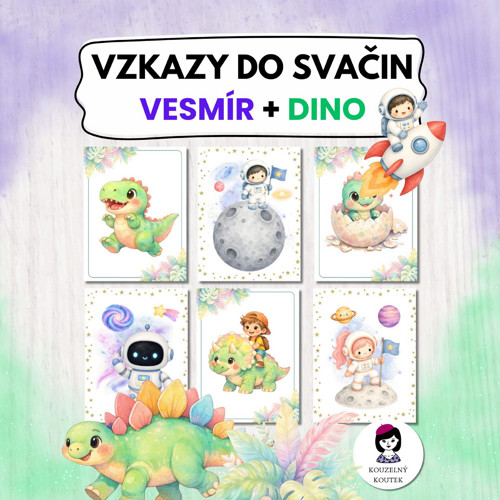 Obrázkové vzkazy do svačin - vesmír, dinosauři