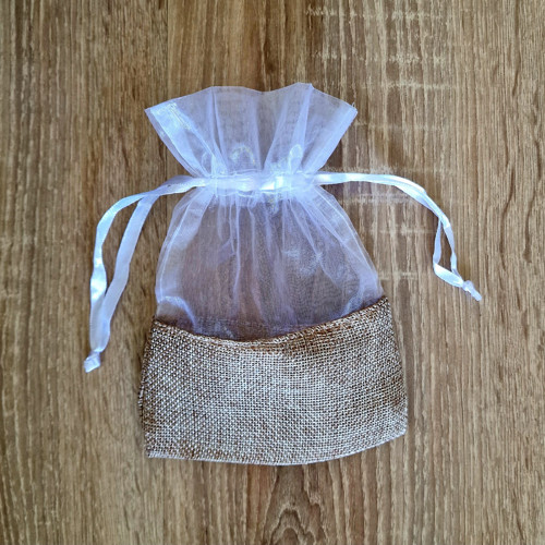 Organzový SÁČEK s jutou 18x13 cm (bílý, přírodní)