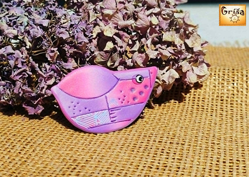Ptačí brož - fialová, magenta