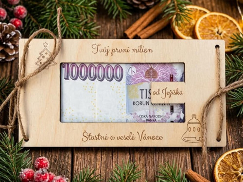 Dřevěná vánoční obálka na peníze - Milion