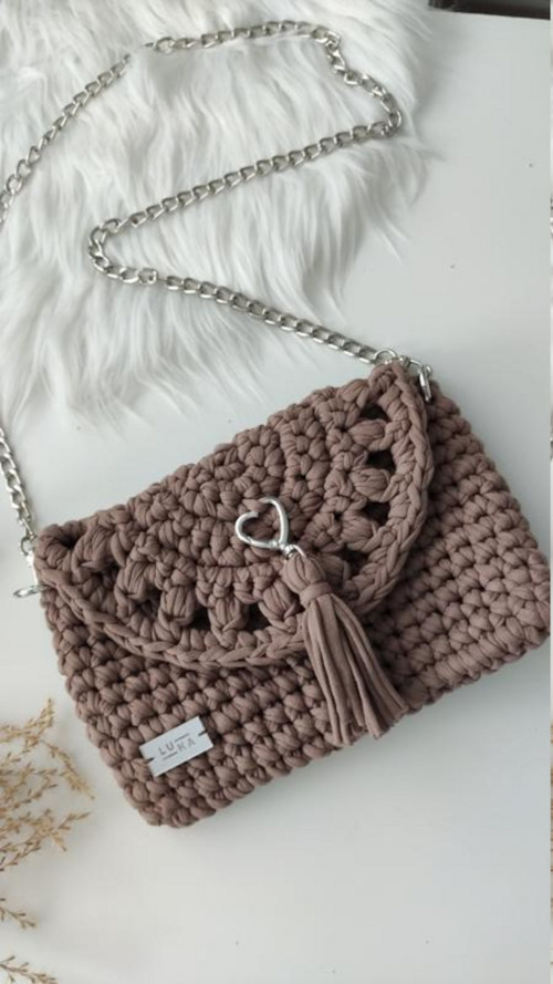 Háčkovaná crossbody kabelka kakao