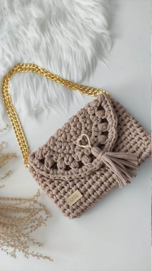 Háčkovaná crossbody kabelka karamel/béžová