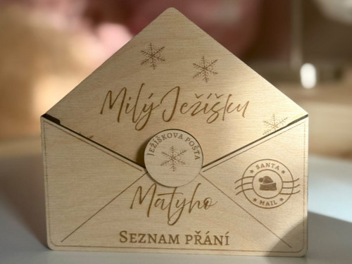Dřevěný vánoční dopis pro Ježíška se jménem