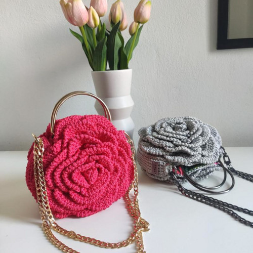 Háčkovaná kabelka Rose červená do ruky i crossbody