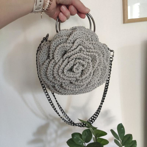 Háčkovaná kabelka Rose šedá do ruky i crossbody