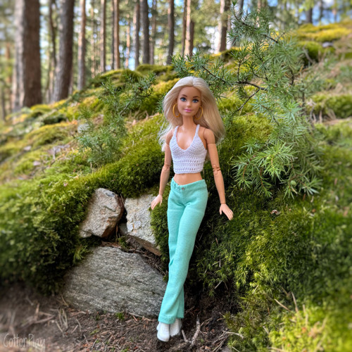 Elastické kalhoty pro Barbie - mint