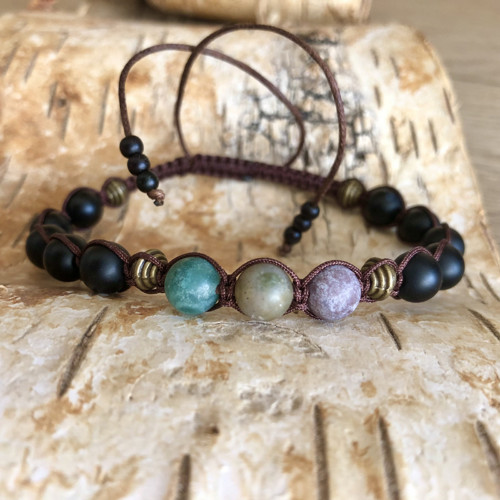 Pánský Shamballa Náramek - Achát, Onyx + Bronz