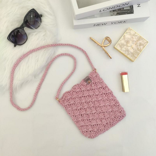 Háčkovaná mini kabelka růžová crossbody